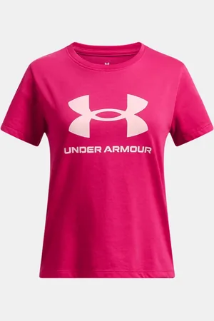 Under Armour Kurzarm-Top mit großem Logo für Mädchen Shaded Fuchsia / Prime / Prime YLG (149 - 160 cm)