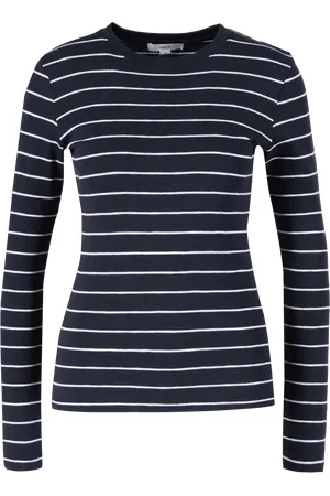 Vince Gestreiftes Langarmshirt Marineblau/Weiß