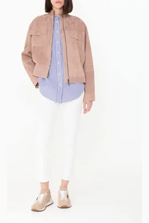 Brunello Cucinelli Gestreifte Baumwollbluse /Weiß