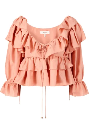 Chloé Seidenbluse mit Rüschen Shell Coral