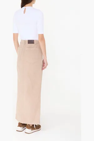Brunello Cucinelli Baumwoll-Leinen-Midirock mit Schlitz