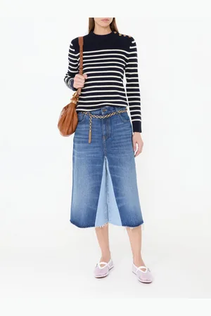 Chloé Gestreifter Woll-Cashmere-Pullover Marineblau/Weiß