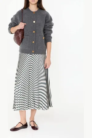 Alaïa Plissierter Midirock Olive/Crème
