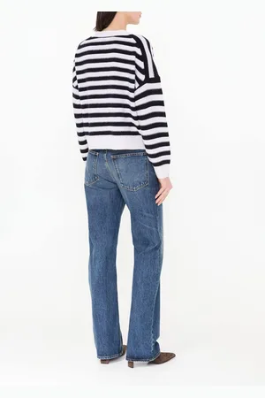 Allude Gestreifte Woll-Cashmere-Strickjacke Crème/Marineblau