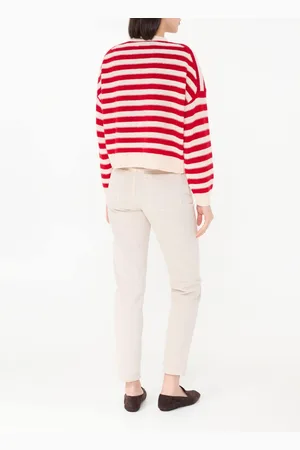 Allude Gestreifte Woll-Cashmere-Strickjacke Weiß/