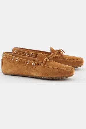 UNÜTZER Veloursleder-Mokassin mit Schleife Cognac