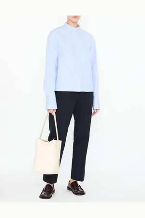 Jil Sander Cropped Bluse Hellblau/Weiß