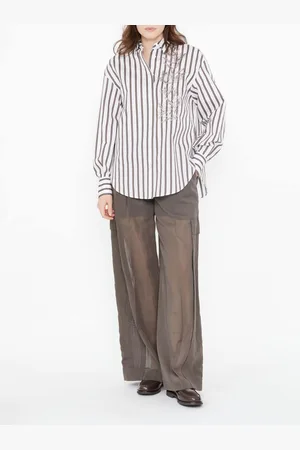 Brunello Cucinelli Bestickte Baumwoll-Seidenbluse /Braun