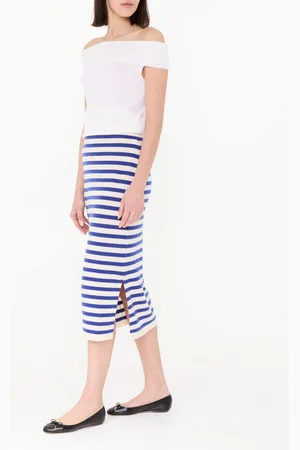Allude Gestreifter Woll-Cashmere-Rock /Blau