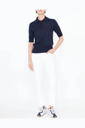 Ami Kurzärmliger Polo-Wollpullover Marineblau