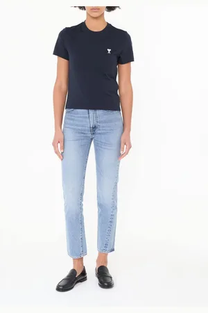 Ami Cropped T-Shirt Marineblau/Weiß