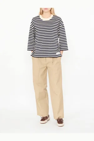 Ami Gestreiftes T-Shirt aus Baumwolle Marineblau/