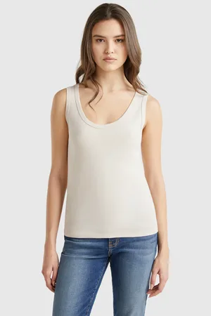 Benetton Beigefarbenes Tanktop Aus Reiner Baumwolle