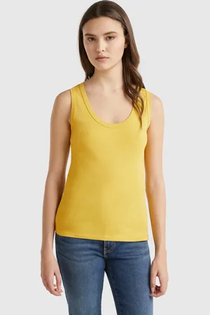 Benetton Senffarbenes Tanktop Aus Reiner Baumwolle