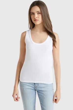 Benetton Weißes Tanktop Aus Reiner Baumwolle