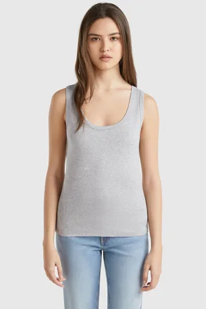 Benetton Grau Meliertes Tanktop Aus Reiner Baumwolle