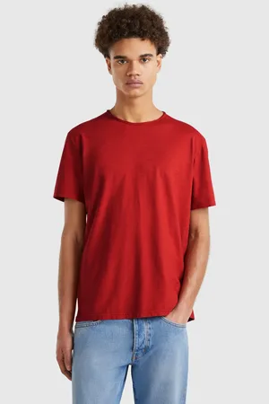 Benetton T-shirt In Dunkelrot Aus Geflammter Baumwolle