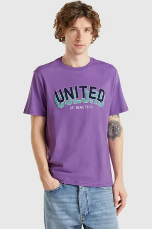 Benetton Violette Baumwoll-t-shirt Mit Schwarzem Logo