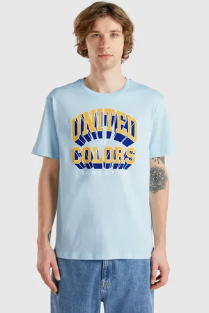 Benetton Hellblaue Baumwoll-t-shirt Mit Gelbem Logo