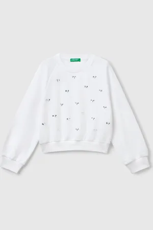 Benetton Sweatshirt Mit Herz-strasssteinen