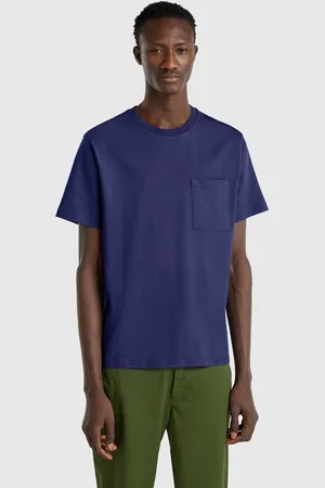 Benetton Blaues T-shirt Aus Bio-baumwolle Mit Täschchen