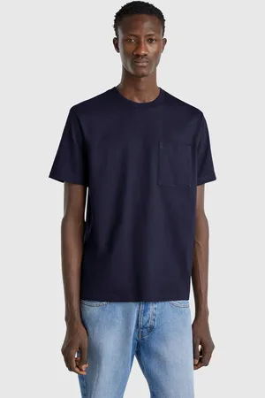 Benetton Nachtblaues T-shirt Aus Bio-baumwolle Mit Täschchen