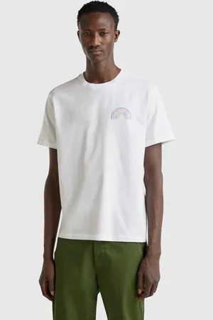 Benetton Weiße Baumwoll-t-shirt Mit Mehrfarbigem Logo