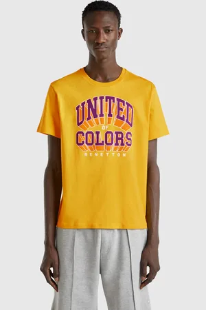Benetton Gelbes T-shirt Aus Baumwolle Mit Lila Logo