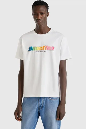 Benetton Weiße Baumwoll-t-shirt Mit Mehrfarbigem Logo