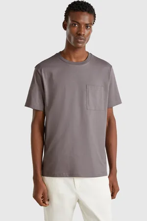 Benetton Mausgraues T-shirt Aus Bio-baumwolle Mit Täschchen