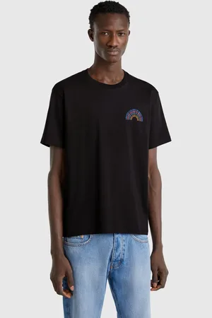 Benetton Schwarze Baumwoll-t-shirt Mit Weißem Logo