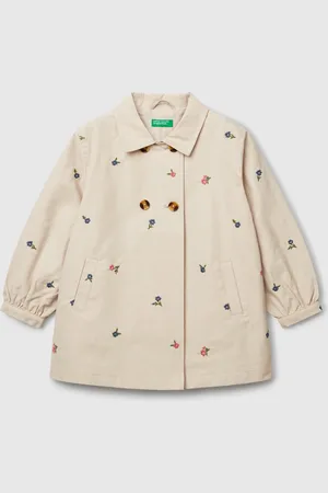 Benetton Zweireihiger Trenchcoat Mit Blumen