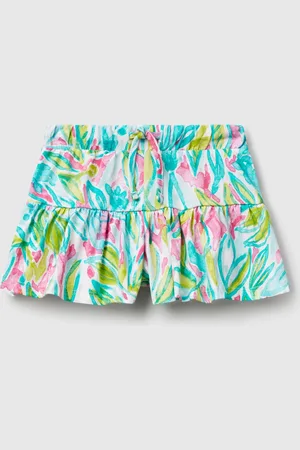 Benetton Grüne Shorts Mit Tropischem Aufdruck