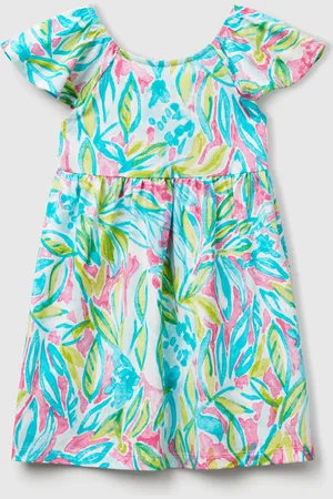 Benetton Grünes Kleid Mit Tropischem Aufdruck