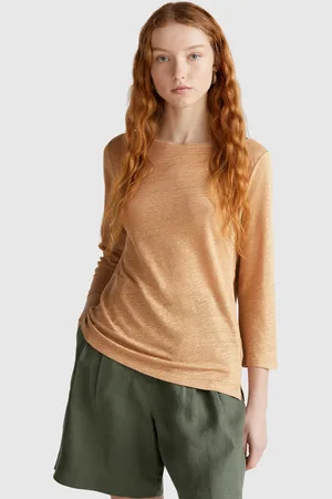 Benetton T-shirt Mit 3/4-ärmeln Aus Reinem Leinen