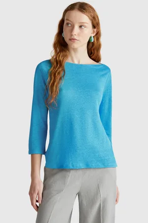 Benetton T-shirt Mit 3/4-ärmeln Aus Reinem Leinen