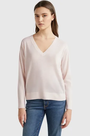 Benetton Pullover Mit V-ausschnitt Aus Reiner Merinowolle