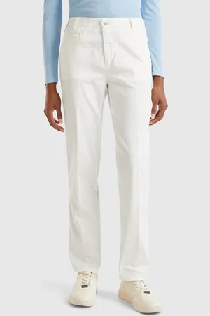 Benetton Slim Fit Chinohose Aus Cremeweißer Baumwolle