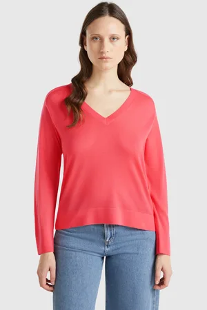 Benetton Pullover Mit V-ausschnitt Aus Reiner Merinowolle