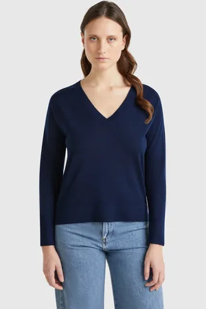 Benetton Pullover Mit V-ausschnitt Aus Reiner Merinowolle