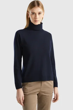 Benetton Rollkragenpullover Aus Mischwolle Und Cashmere In Nachtblau