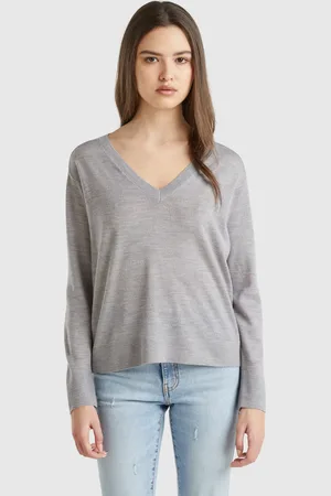 Benetton Pullover Mit V-ausschnitt Aus Reiner Merinowolle