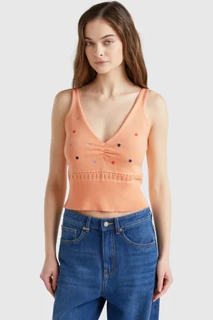 Benetton Gestricktes Tanktop Mit Blumenstickerei
