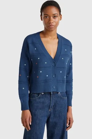 Benetton Strickjacke Mit Gestickten Blumen