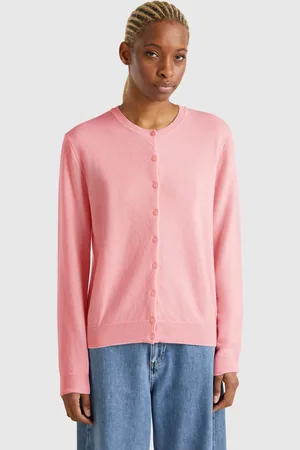 Benetton Rundhals-cardigan In Puderrosa Aus Reiner Merinowolle