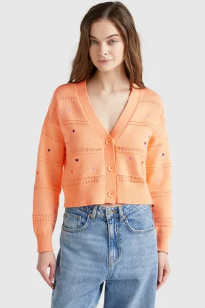Benetton Strickjacke Mit Gestickten Blumen