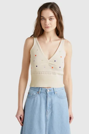 Benetton Gestricktes Tanktop Mit Blumenstickerei