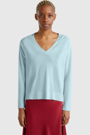 Benetton Pullover Mit V-ausschnitt Aus Reiner Merinowolle