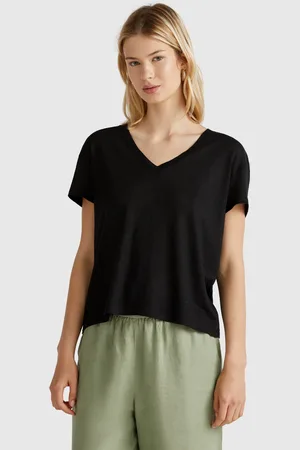 Benetton T-shirt Mit V-ausschnitt Aus Reinem Leinen