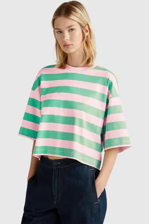 Benetton Grün-rosa Gestreiftes T-shirt